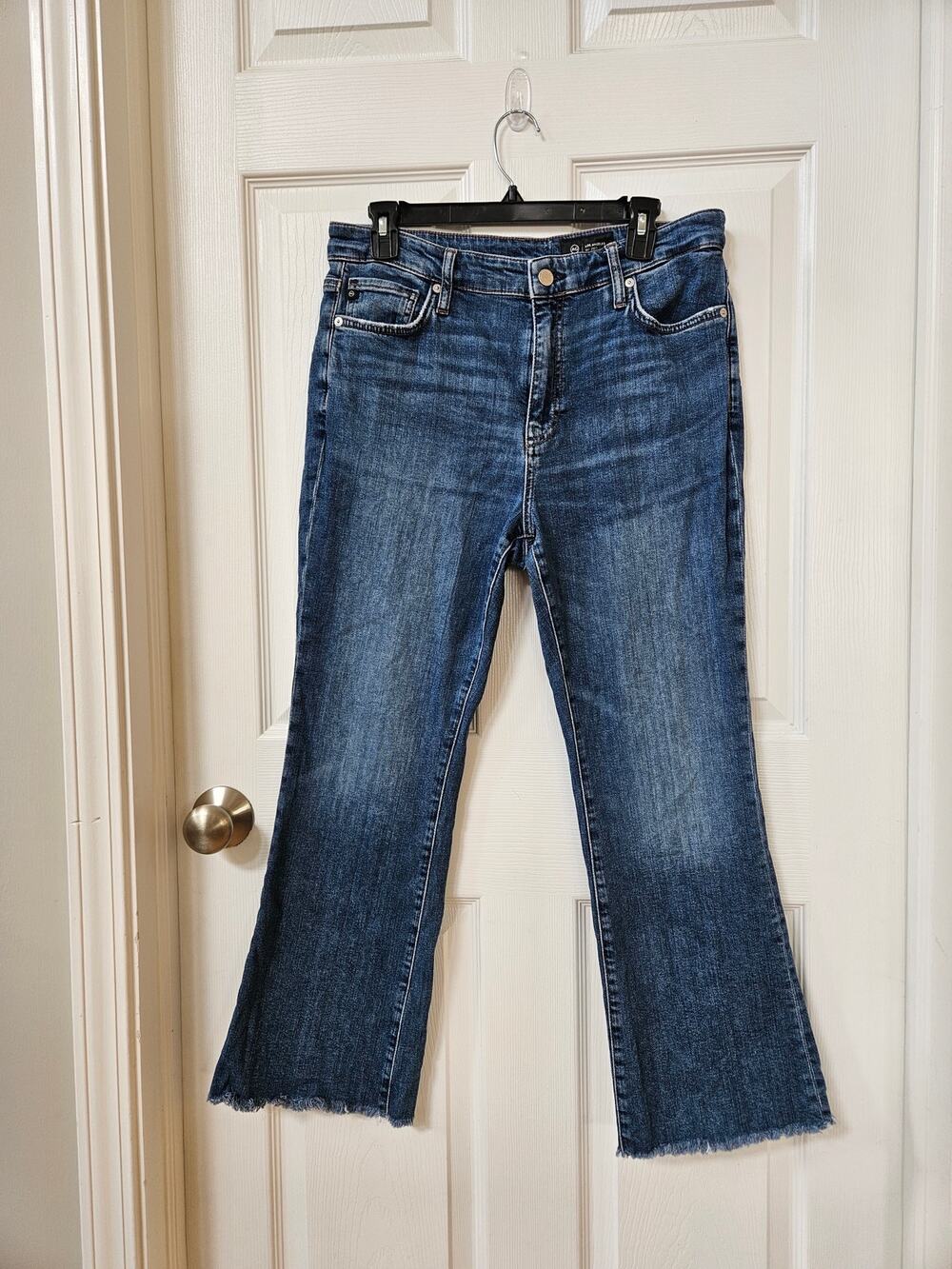 AG Farrah Boot Crop Jeans Women's 31 High Rise Medium Wash Raw Hem Stretch